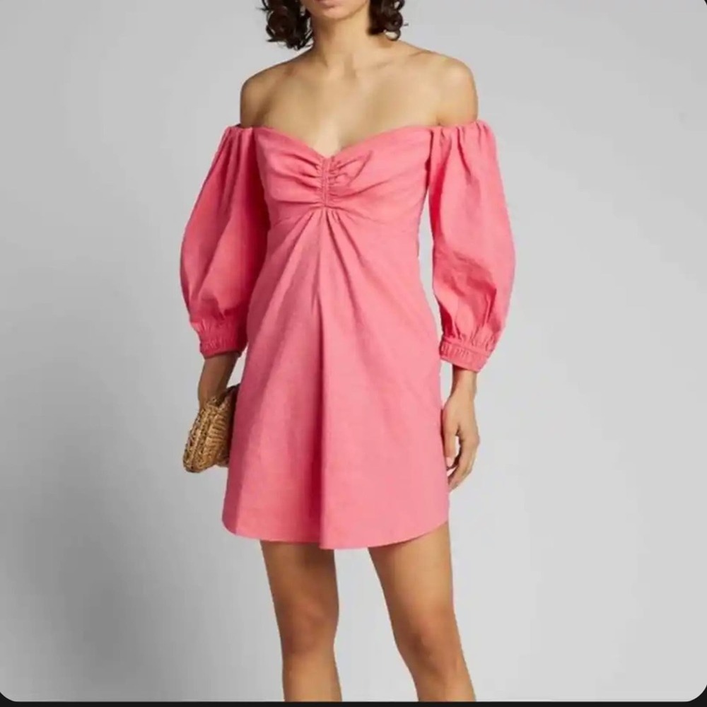 A.L.C. Mila Pink Linen Blend Off the Shoulder Mini Dress Size 4